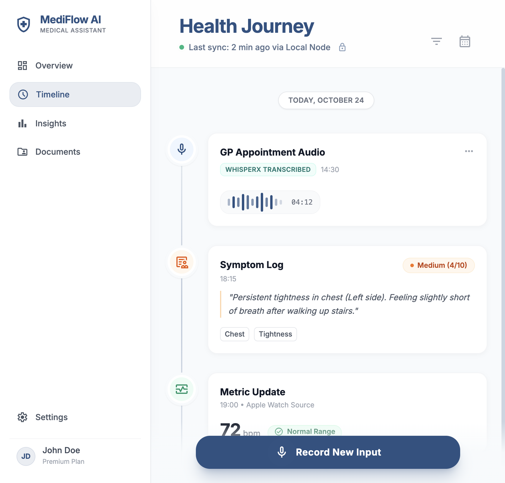 Health Journey Timeline interface