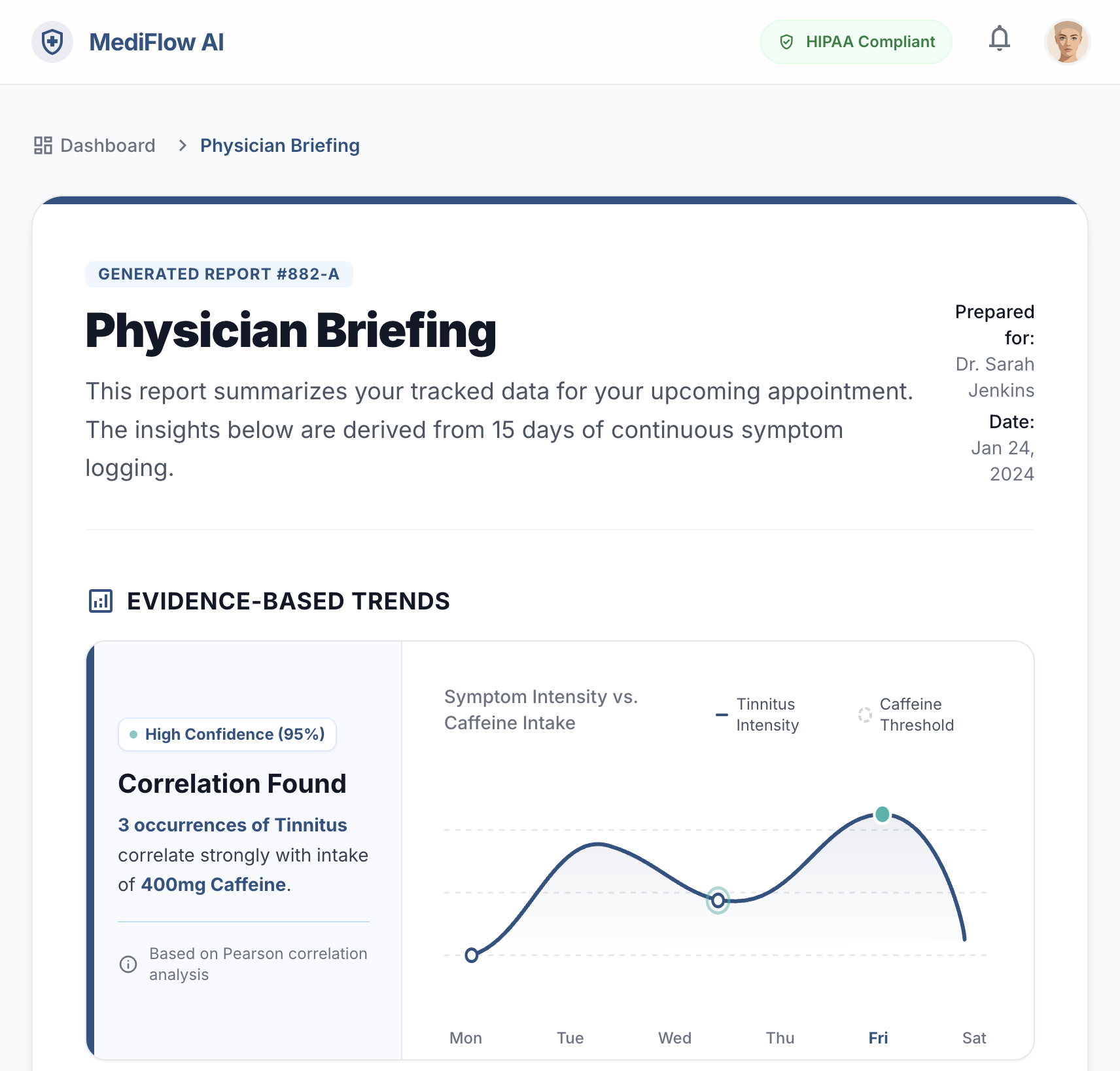 Anti-Gaslight Physician Briefing interface
